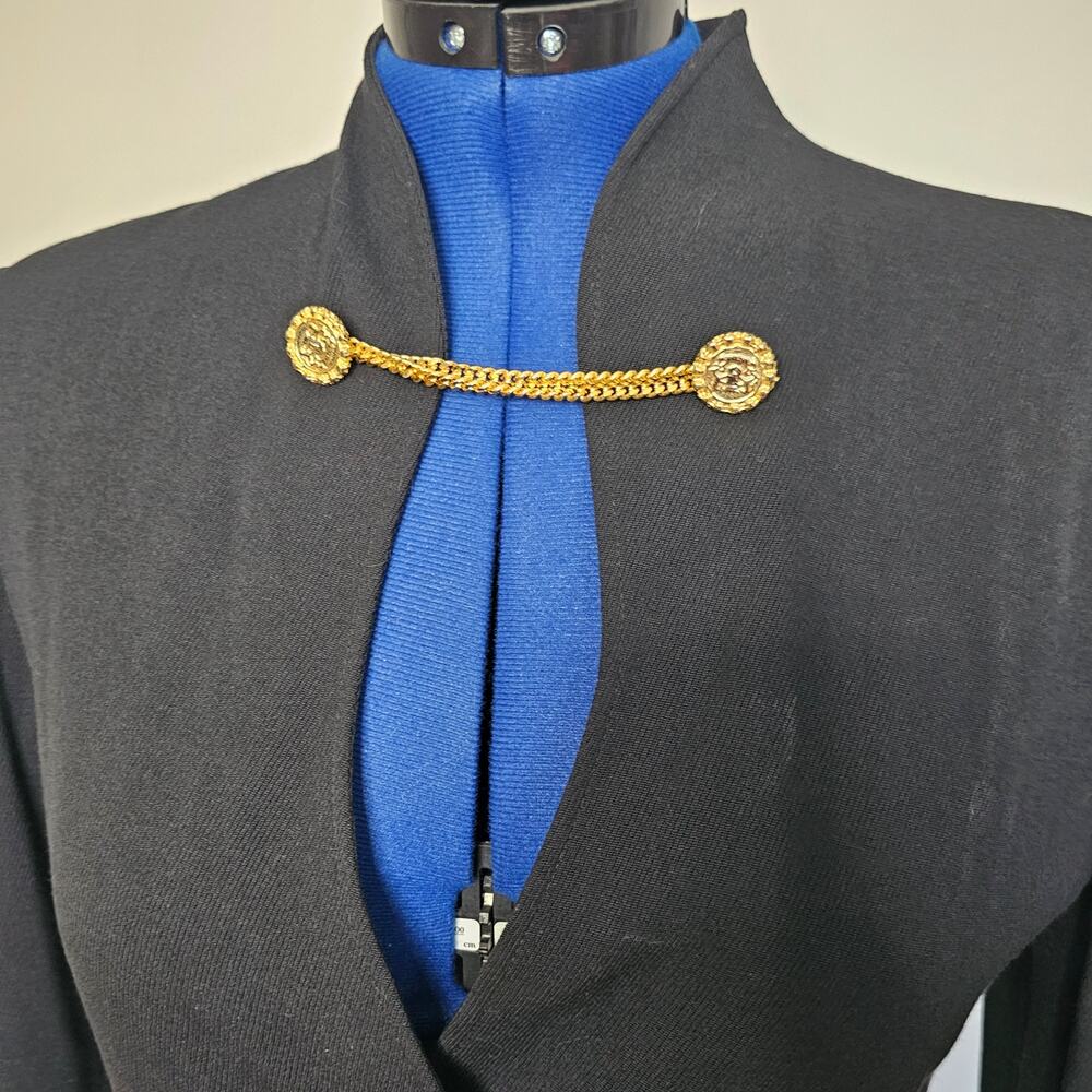 Vintage Malisy Italy Wool Blend Blazer – Black Gold Button Chain Closure Jacket - Picture 2 of 9